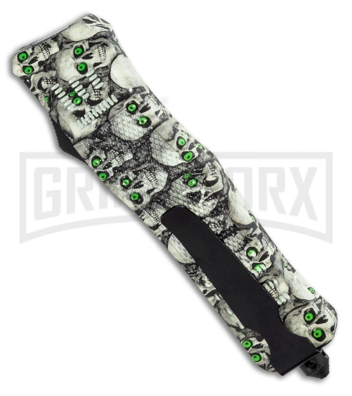 Atomic Defender Large OTF Automatic Knife Ghost White Skull - Two Tone Dagger - Image 3