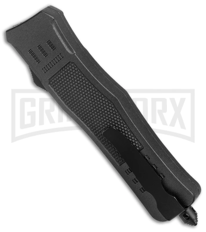 Atomic Defender Medium OTF Auto Drop Point Knife Black Serrated Satin - Image 3