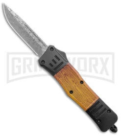 Atomic Defender Medium Black/Sim OTF Automatic Knife - Drop Point Damascus Plain