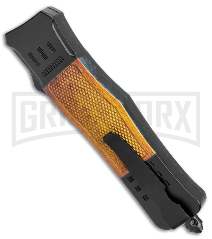 Atomic Defender Medium Black/Sim OTF Automatic Knife - Drop Point Damascus Plain - Image 3