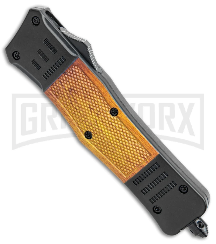 Atomic Defender Medium Black/Sim Wood OTF Auto Knife - Dagger Damascus Plain - Image 2