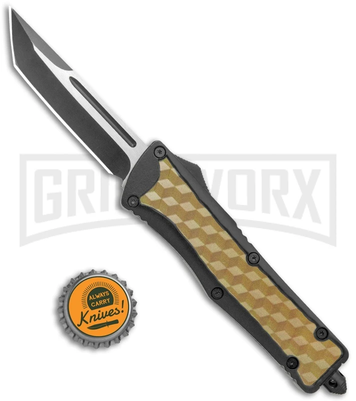Atomic Destroyer OTF Automatic Knife Black/Tan Box Textured - Two Tone Tanto - Image 5