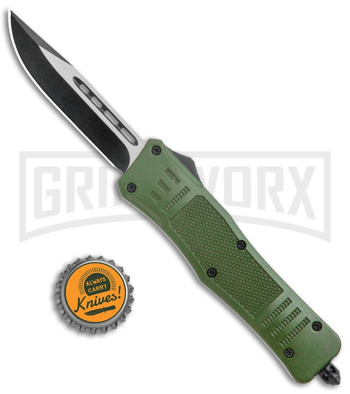 Atomic Defender Medium OTF Automatic Knife Dark Green - Two Tone Drop Point - Image 5