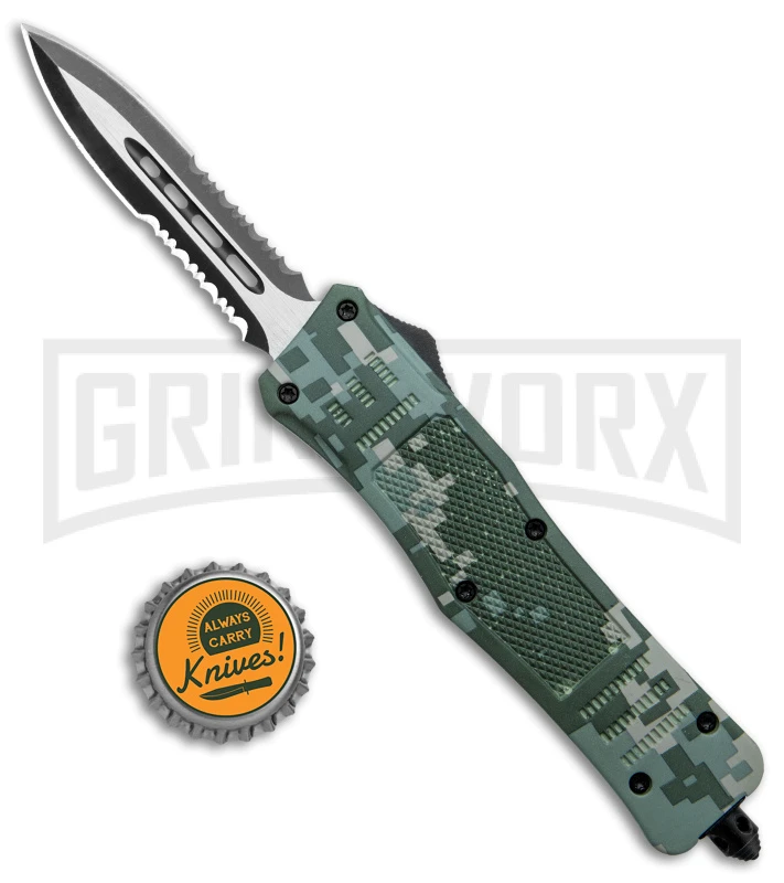 Atomic Defender Medium Digi Camo D/E OTF Automatic Knife - Dagger Two Tone Serr - Image 4