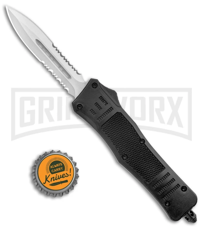 Atomic Defender Medium OTF Automatic Black Dagger Satin Serrated - Image 5