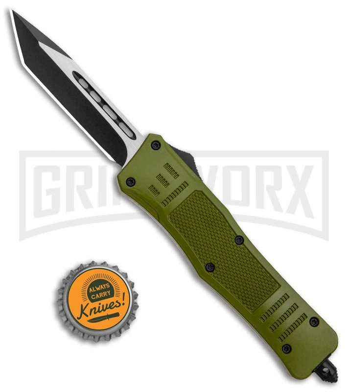 Atomic Defender Medium OTF Automatic Knife OD Green - Plain Two Tone Tanto - Image 5