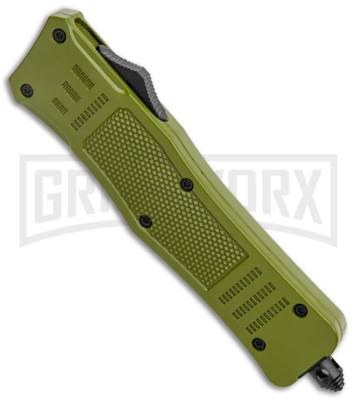 Atomic Defender Medium OTF Automatic Knife OD Green - Plain Two Tone Tanto - Image 2