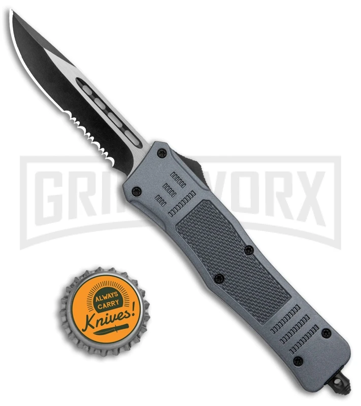 Atomic Defender Medium OTF Automatic Knife Gray - Two Tone Serr Drop Point - Image 5