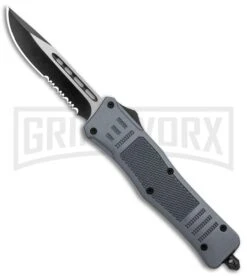 Atomic Defender Medium OTF Automatic Knife Gray - Two Tone Serr Drop Point