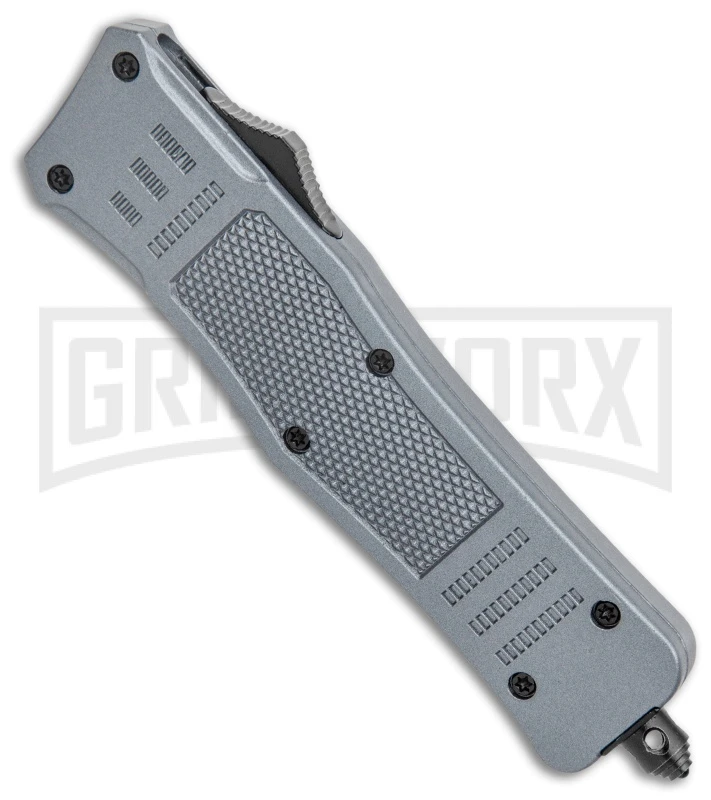 Atomic Defender Medium OTF Automatic Knife Gray - Two Tone Serr Drop Point - Image 2