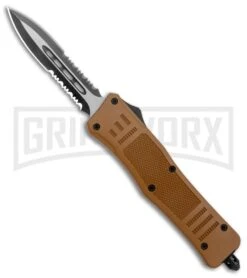 Atomic Defender Medium OTF Automatic Dagger Sand Brown - (3.25" Serr)