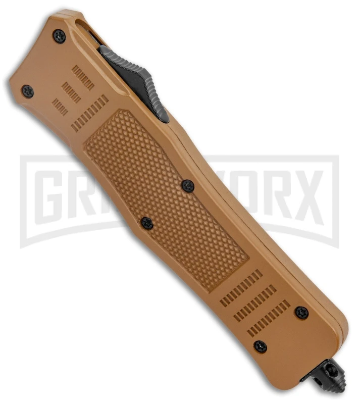 Atomic Defender Medium OTF Automatic Dagger Sand Brown - (3.25" Serr) - Image 2