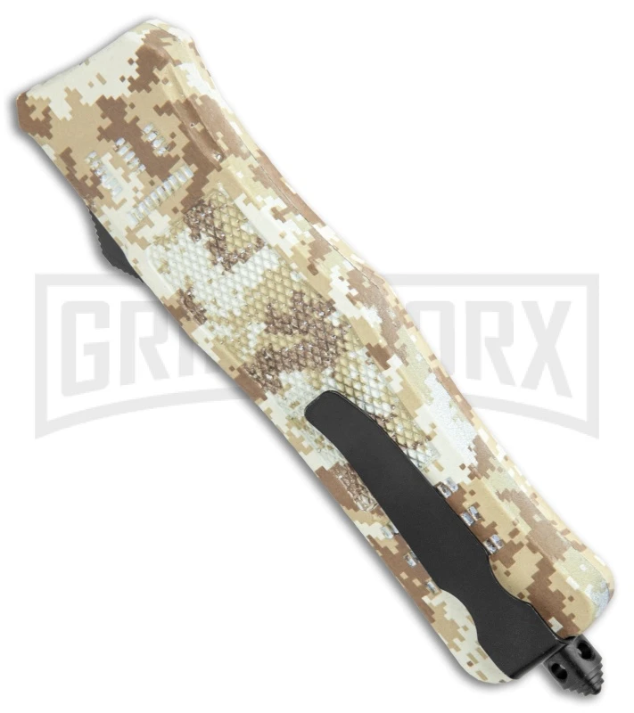 Atomic Defender Med OTF Auto Tanto Tan Camo Knife (3.25" Two-Tone Serr) - Image 3