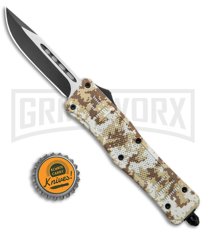 Atomic Defender Medium Tan Digi Camo OTF Automatic Knife - Two Tone Plain - Image 4
