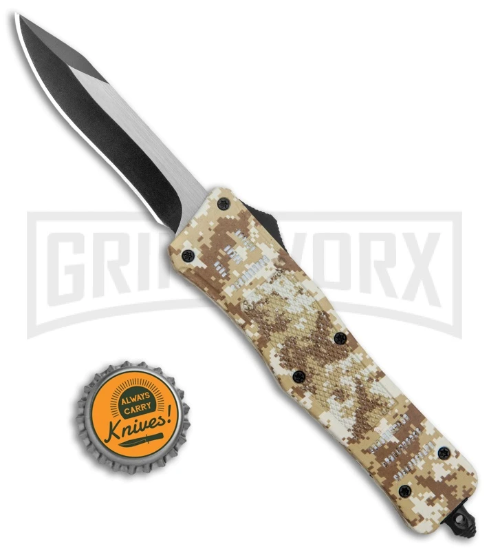 Atomic Defender Medium OTF Automatic Knife Tan Digi Camo - Recurve Two Tone - Image 5