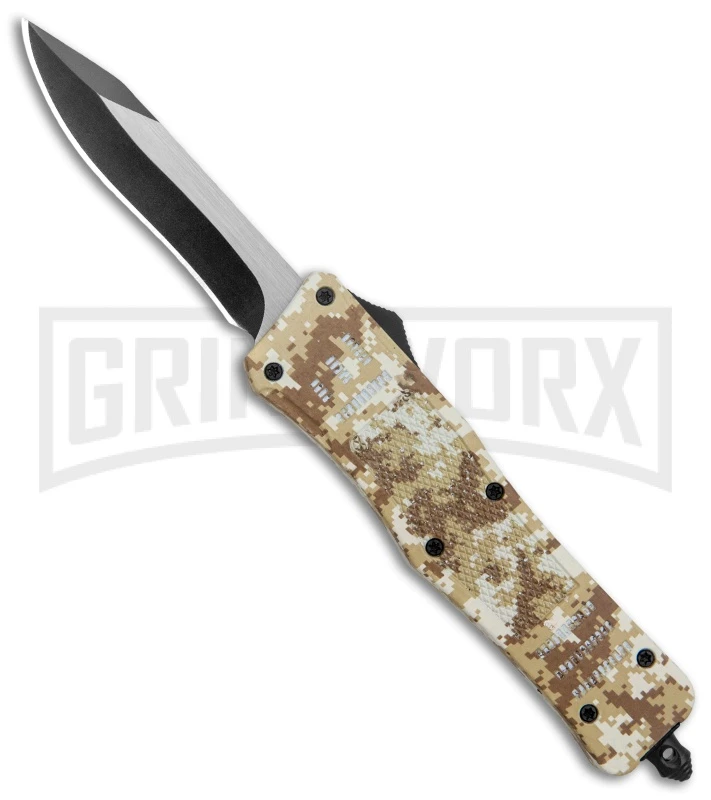 Atomic Defender Medium OTF Automatic Knife Tan Digi Camo - Recurve Two Tone