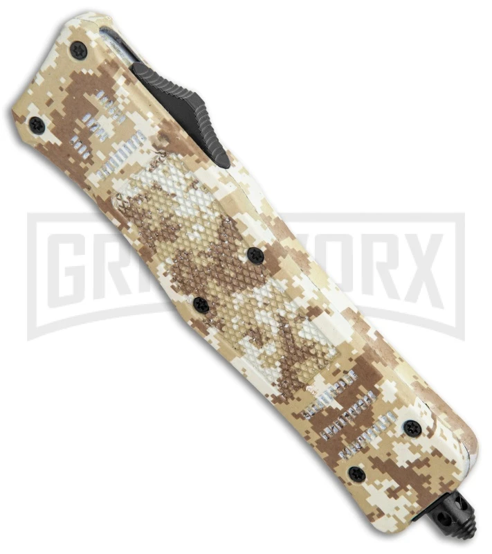 Atomic Defender Medium OTF Automatic Knife Tan Digi Camo - Recurve Two Tone - Image 2