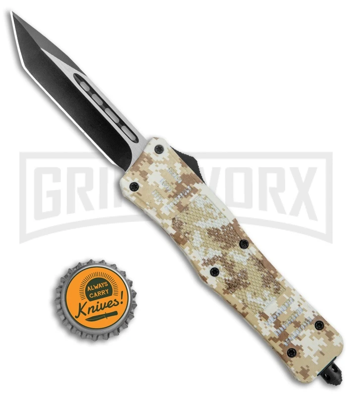 Atomic Defender Medium OTF Automatic Knife Tan Digi Camo - Plain Two Tone Tanto - Image 5