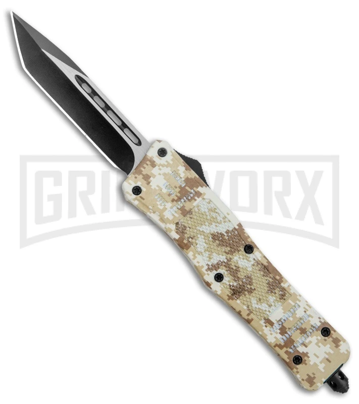 Atomic Defender Medium OTF Automatic Knife Tan Digi Camo - Plain Two Tone Tanto