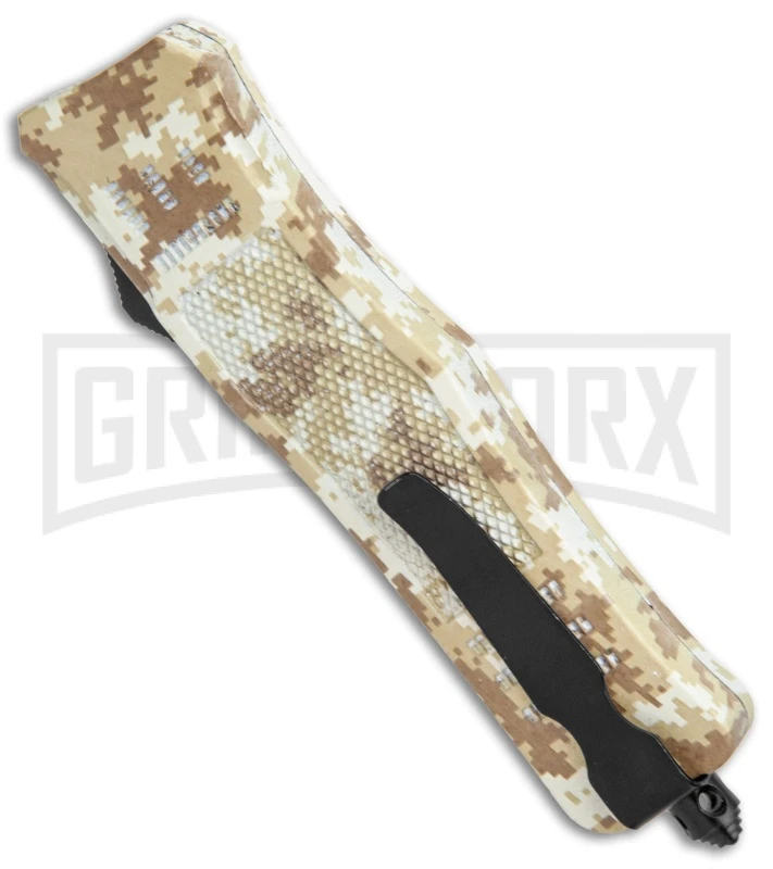Atomic Defender Medium OTF Automatic Knife Tan Digi Camo - Plain Two Tone Tanto - Image 3