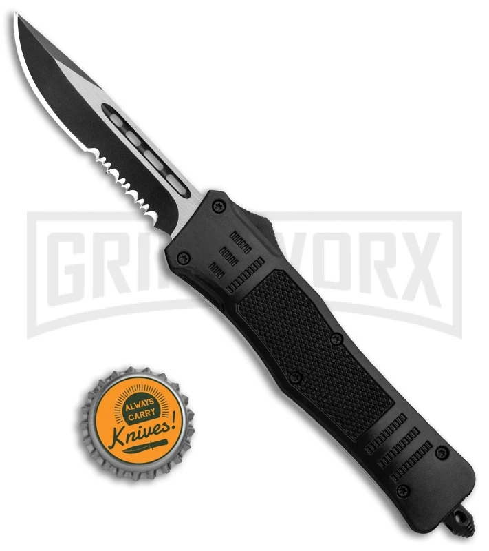 Atomic Defender Medium OTF Automatic Knife Black - Serr Two Tone Drop Point - Image 5