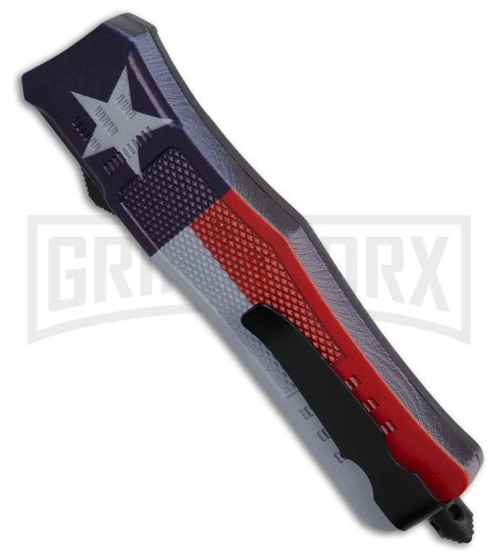 Atomic Defender Texas Flag Lonestar Medium OTF Automatic Knife - Two-Tone Plain - Image 3
