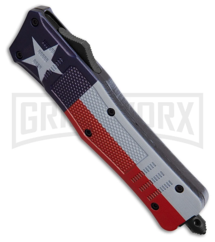 Atomic Defender Texas Flag Lonestar Medium OTF Automatic Knife - Two-Tone Plain - Image 2