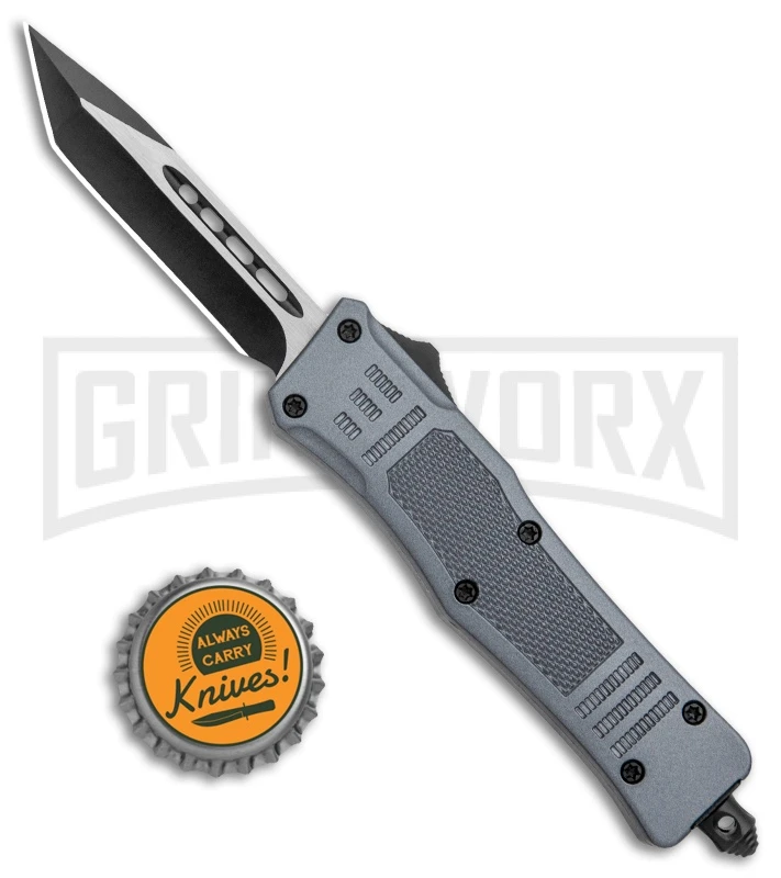 Atomic Defender Mini OTF Automatic Tanto Knife Gray (2.75" Two-Tone Satin) - Image 5