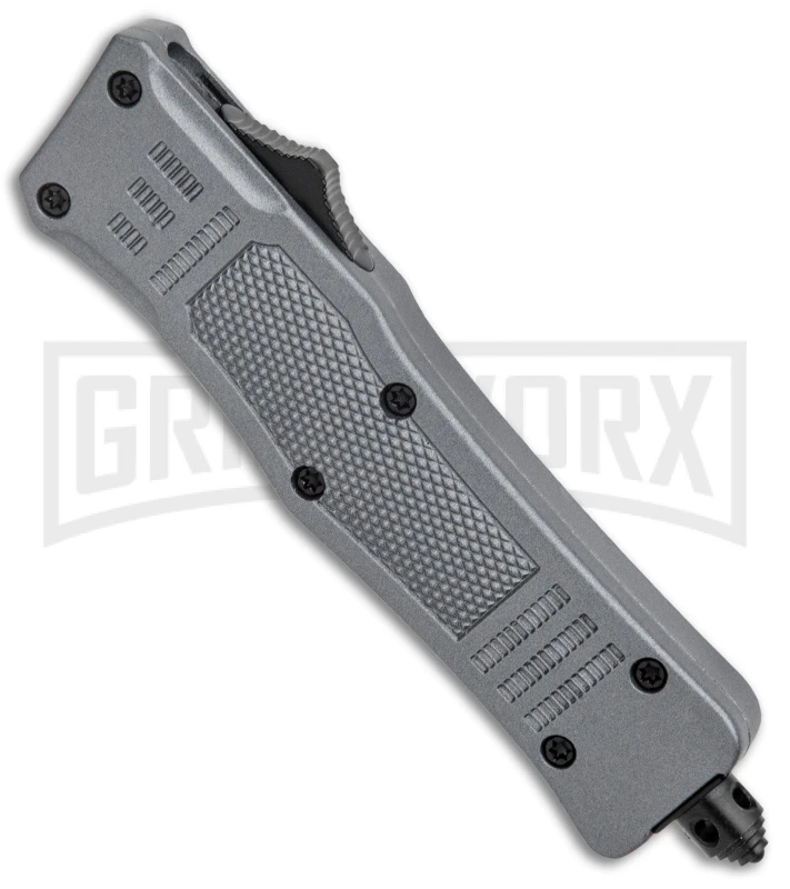 Atomic Defender Mini OTF Automatic Tanto Knife Gray (2.75" Two-Tone Satin) - Image 2