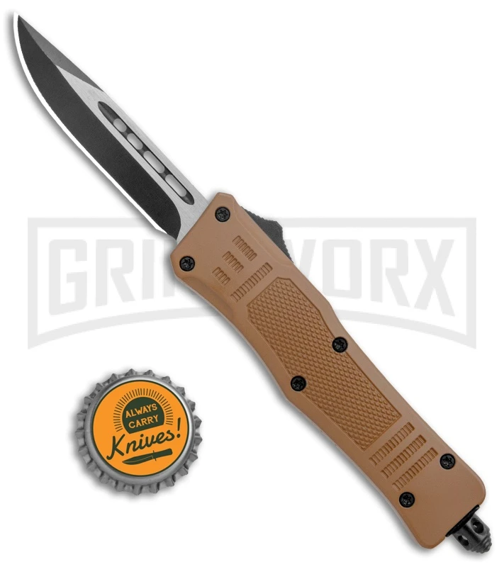 Atomic Defender Mini OTF Automatic Knife Sand Brown (2.625" Two-Tone) - Image 5