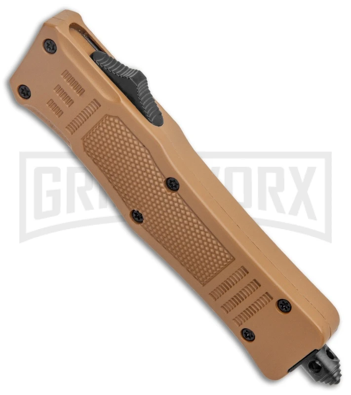 Atomic Defender Mini OTF Automatic Knife Sand Brown - Two Tone Spear Point - Image 2