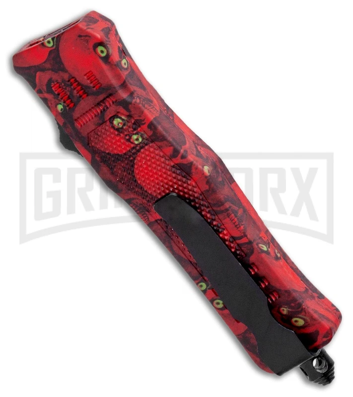 Atomic Defender Mini OTF Automatic Knife Red Skull - Two Tone Dagger Plain - Image 3
