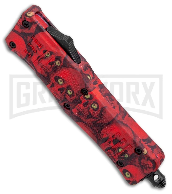 Atomic Defender Mini OTF Automatic Knife Red Skull - Two Tone Dagger Plain - Image 2