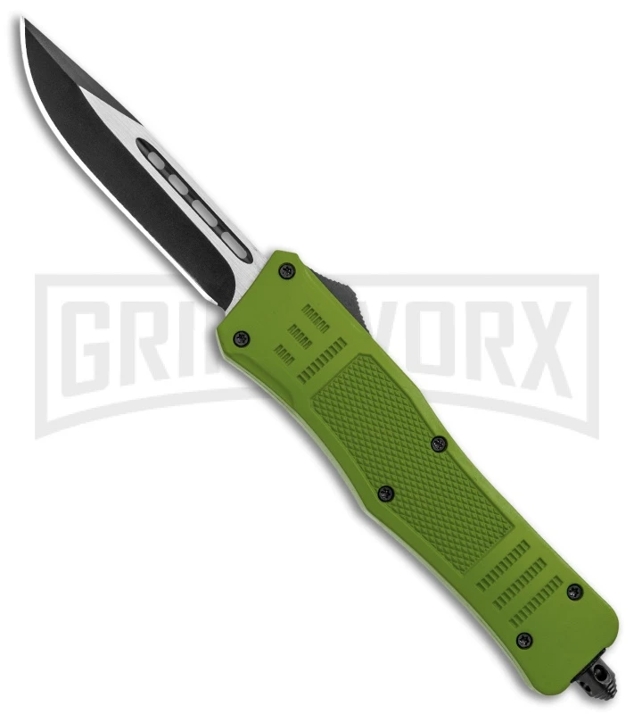 Atomic Defender Medium OTF Automatic Knife OD Green - Plain Two Tone Drop Point