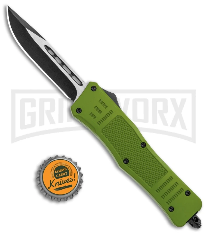 Atomic Defender Medium OTF Automatic Knife OD Green - Plain Two Tone Drop Point - Image 5