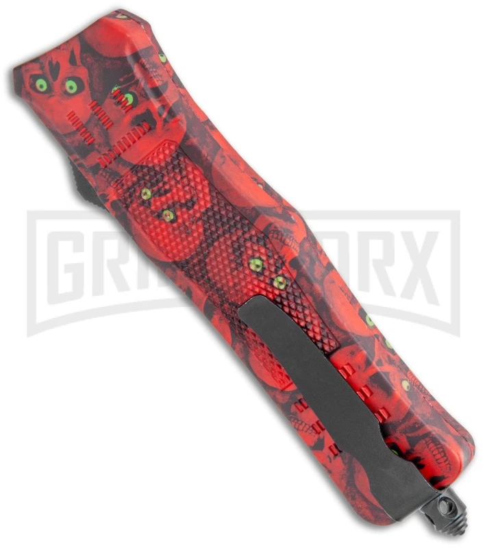 Atomic Defender Medium OTF Automatic Knife Red Skull - Two Tone Drop Point - Image 3