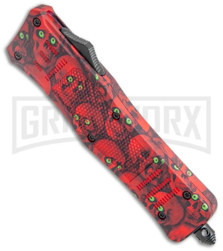 Atomic Defender Medium OTF Automatic Knife Red Skull - Two Tone Drop Point - Image 2