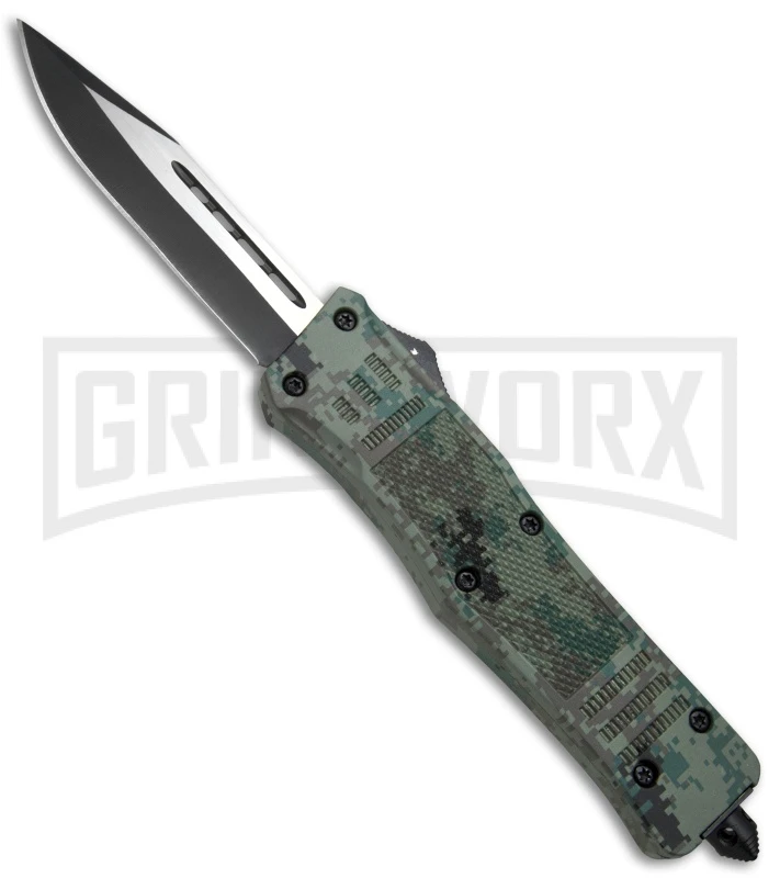 Atomic Defender Large OTF Automatic Knife Green Digi Camo - Two Tone Clip Point