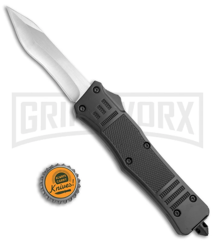 Atomic Defender Large OTF Automatic Knife Black - Satin Recurve Tanto - Image 5