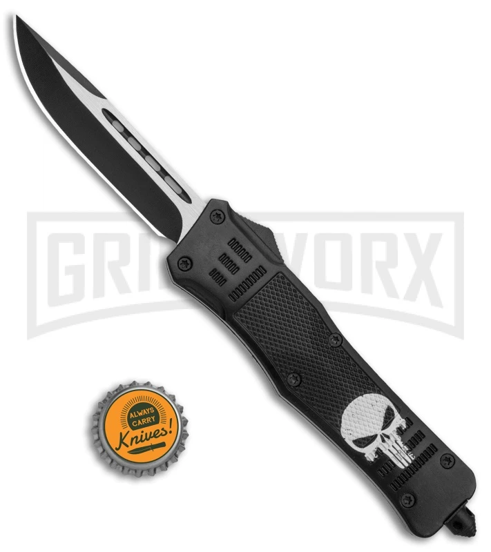 Atomic Defender Large OTF Automatic Knife Black Punisher - Two Tone Drop Point - Image 5