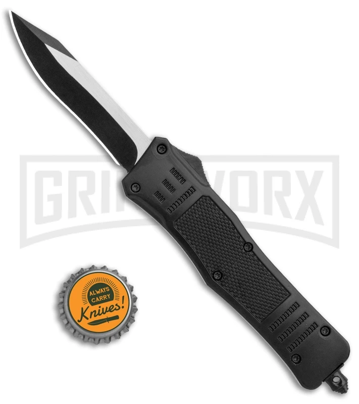 Atomic Defender Medium OTF Automatic Knife Black - Two Tone Recurve - Image 5