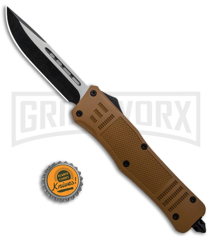 Atomic Defender Large OTF Automatic Knife Sand Brown - Two Tone Drop Point - Image 5