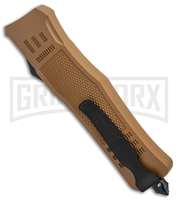 Atomic Defender Large OTF Automatic Knife Sand Brown - Two Tone Drop Point - Image 3