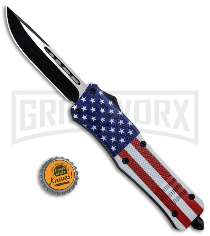 Atomic Defender Large OTF Knife Stars & Stripes Flag - Two Tone Drop Point - Image 5