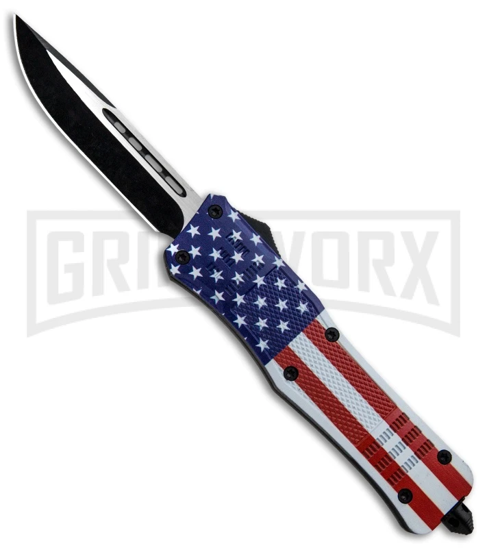 Atomic Defender Large OTF Knife Stars & Stripes Flag - Two Tone Drop Point