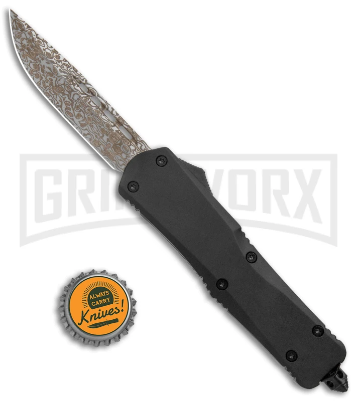 Atomic Lance Drop Point Black OTF Automatic Knife - Damascus Plain - Image 5