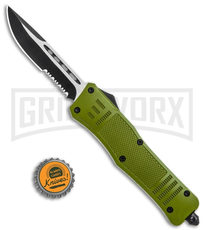 Atomic Defender Large OTF Automatic Knife OD Green - Serr Two Tone Drop Point - Image 5