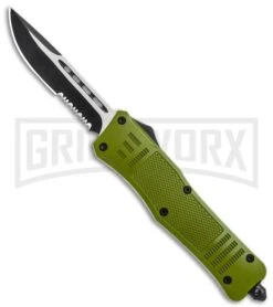 Atomic Defender Large OTF Automatic Knife OD Green - Serr Two Tone Drop Point