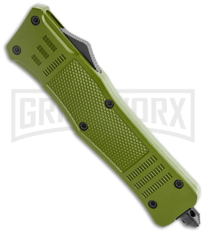 Atomic Defender Large OTF Automatic Knife OD Green - Serr Two Tone Drop Point - Image 3
