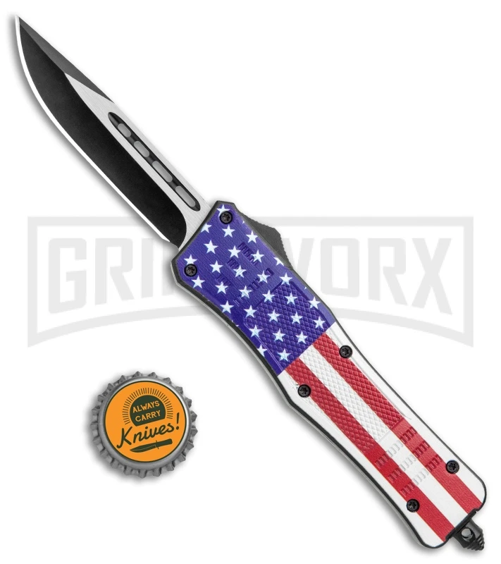 Atomic Defender Medium OTF Automatic Knife Stars & Stripes Flag- Two Tone - Image 5